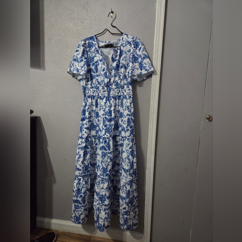 Floral Blue and White Maxi Dress